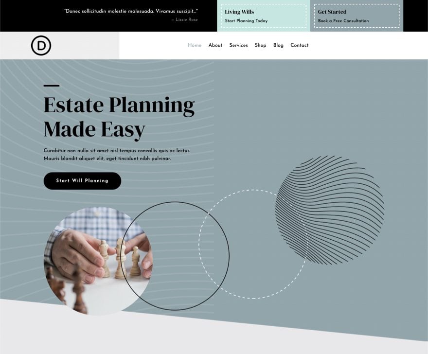 header & footer template for Divi's Estate Planning Layout Pack