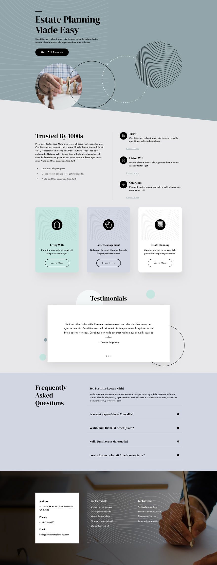 divi estate planning layout pack