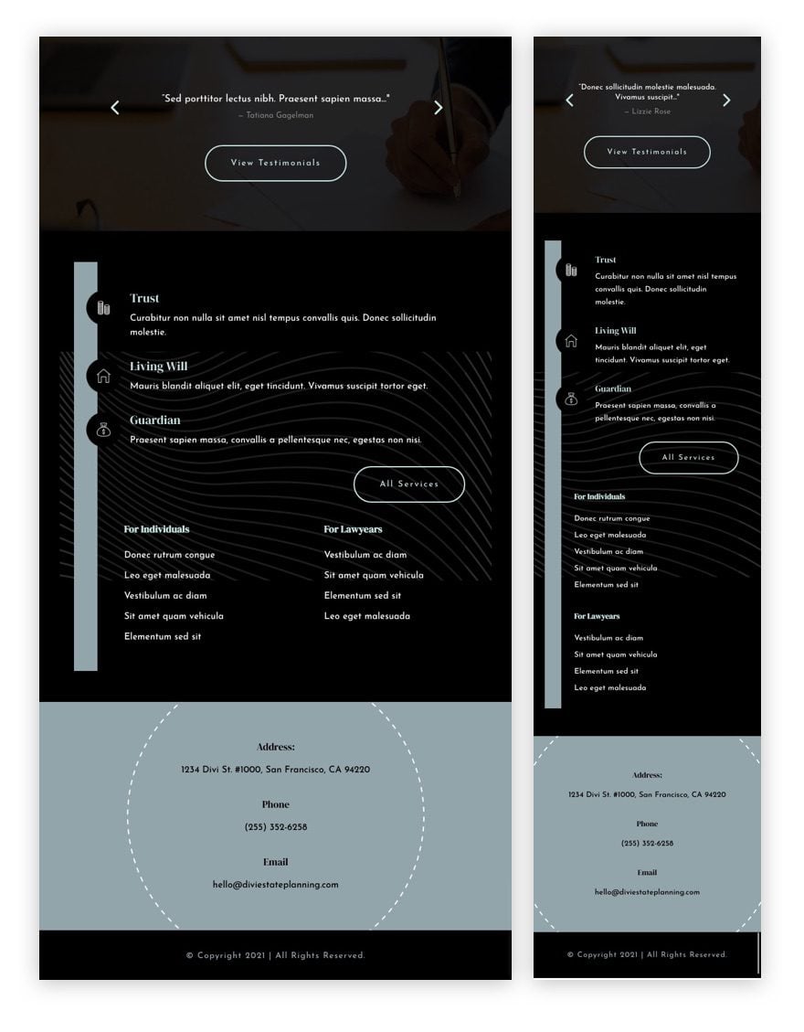 header & footer template for Divi's Estate Planning Layout Pack