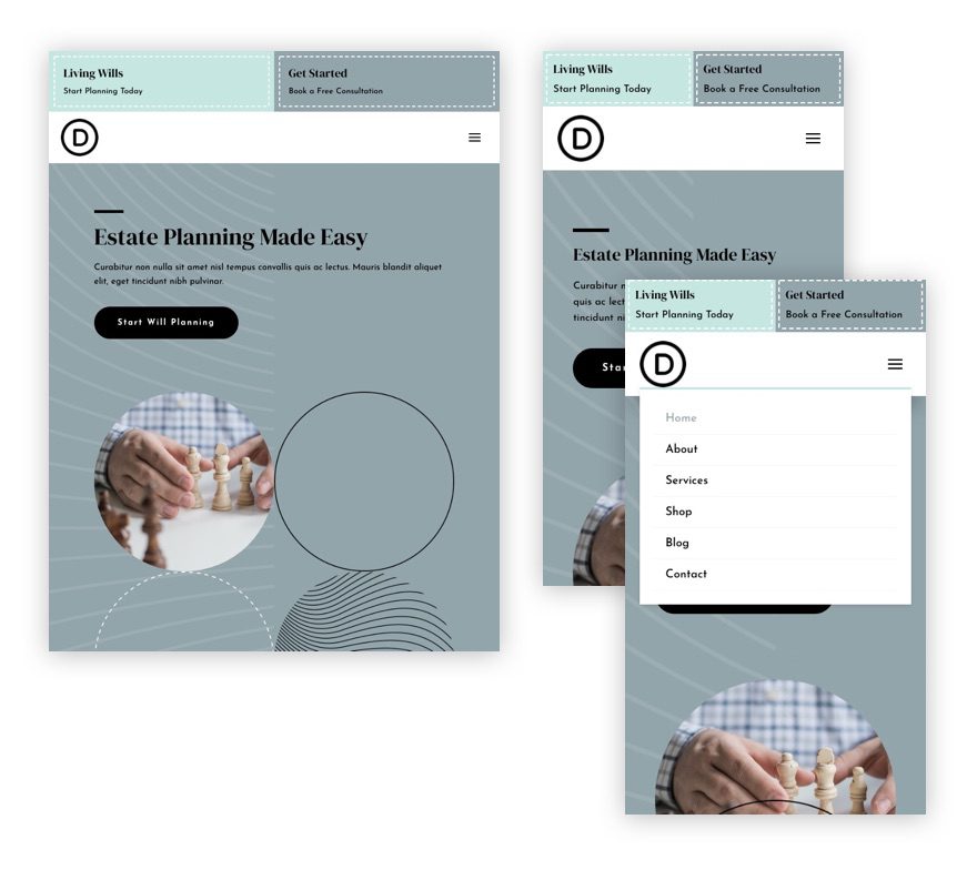 header & footer template for Divi's Estate Planning Layout Pack