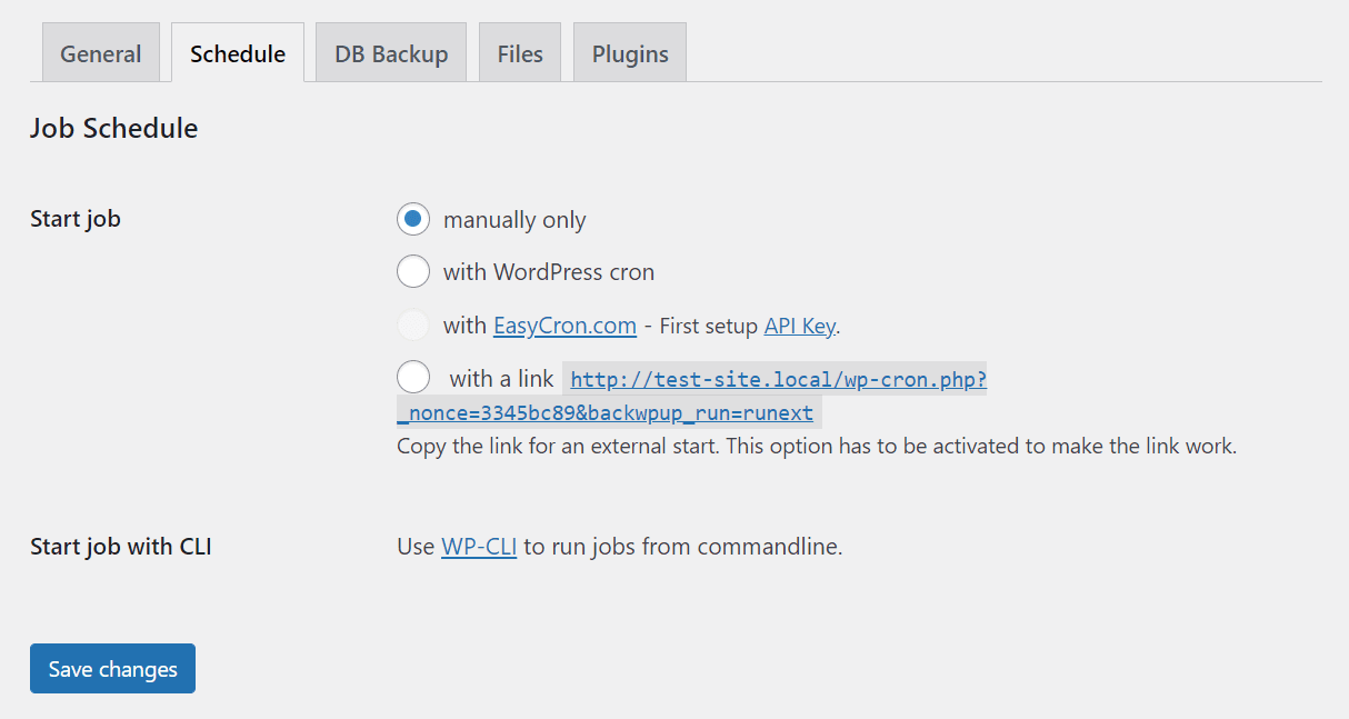 Scheduling a BackWPup job