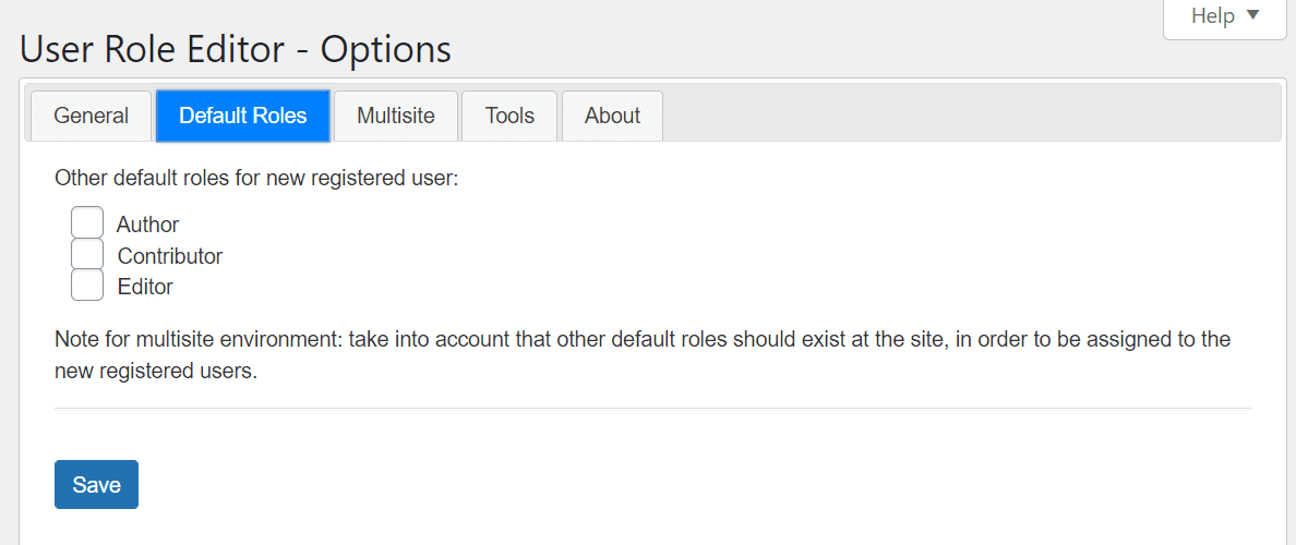 Setting a default user role for a multisite network