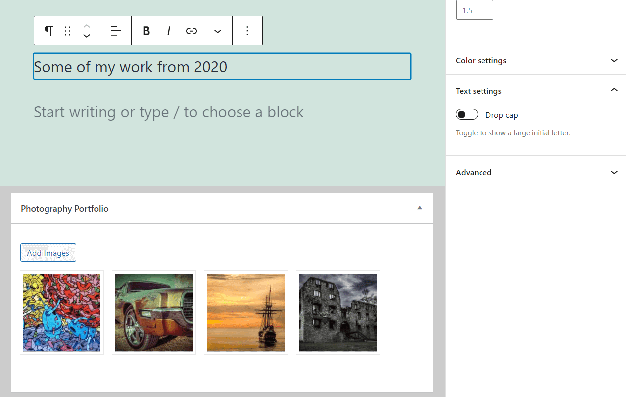Setting up a new portfolio page
