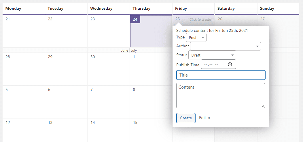 Using a content calendar to schedule a post