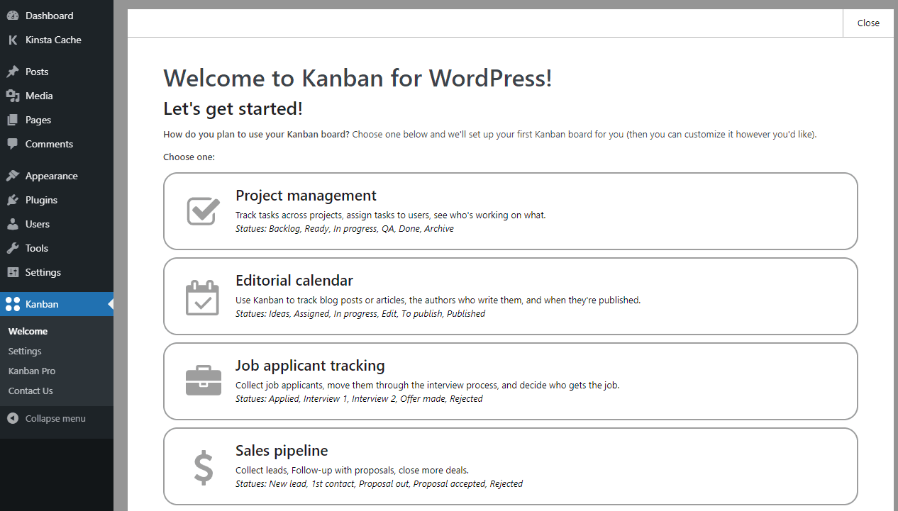 Setting up a Kanban board