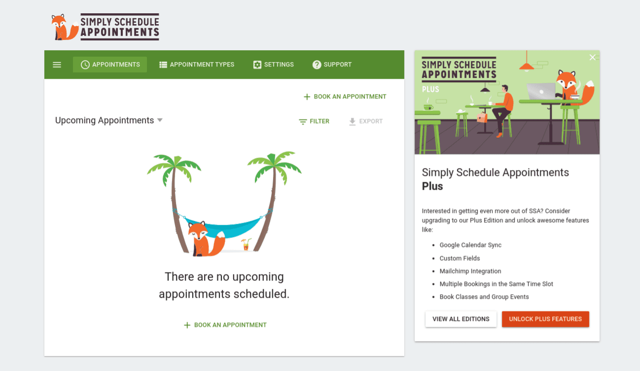 The interface of the Simply Schedule Appointments plugin.