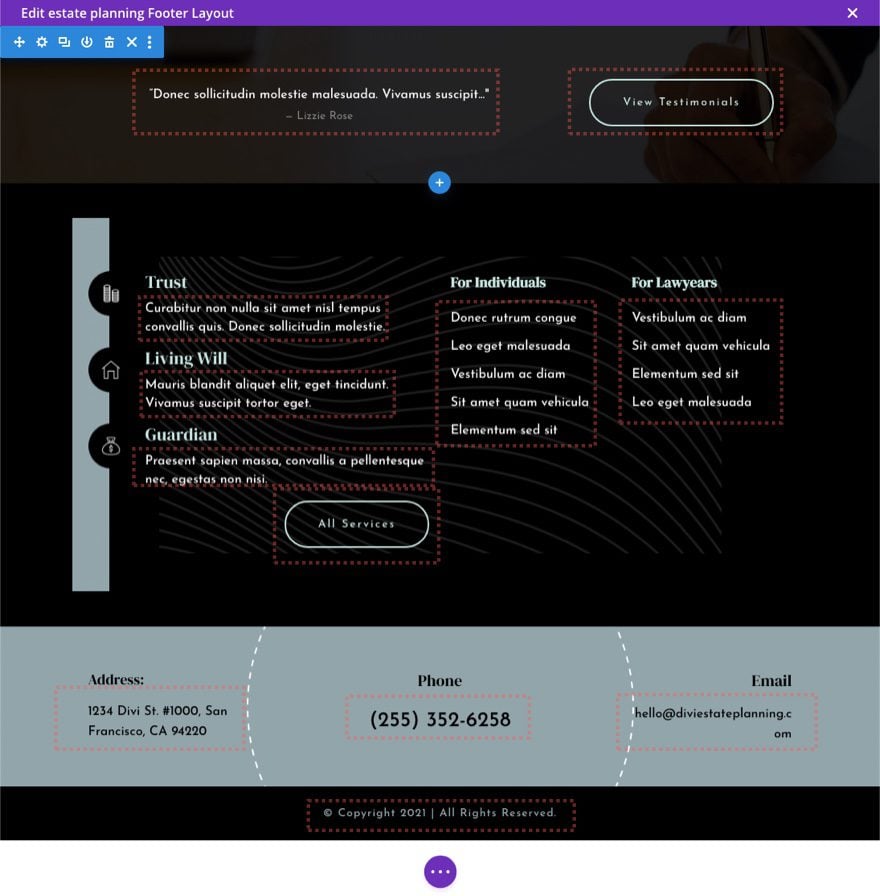 header & footer template for Divi's Estate Planning Layout Pack