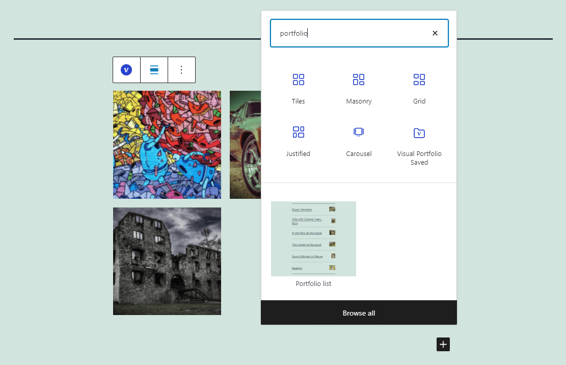 Adding Visual Portfolio blocks