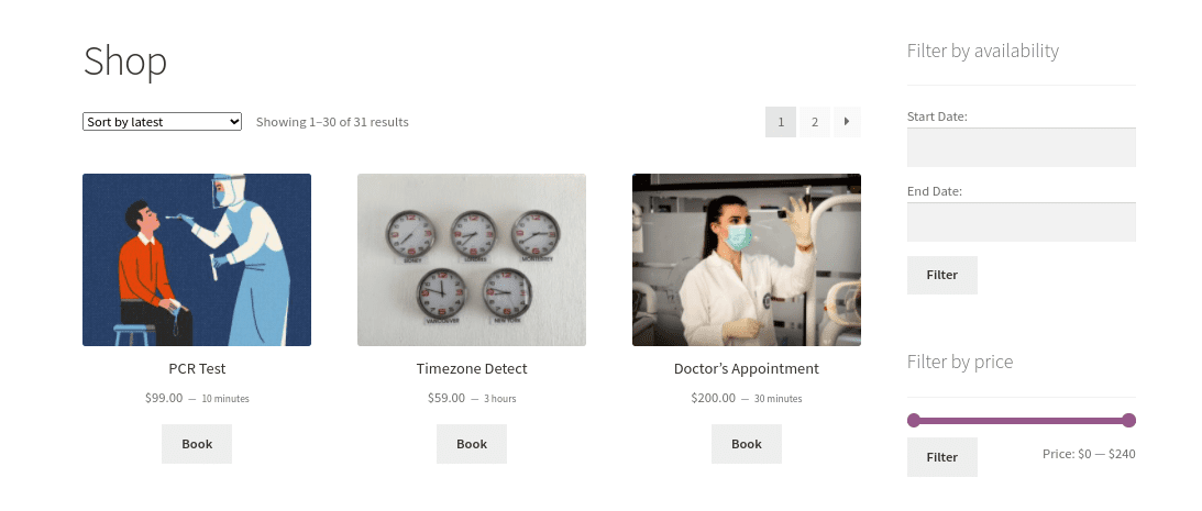 The WooCommerce Appointments plugin demo.