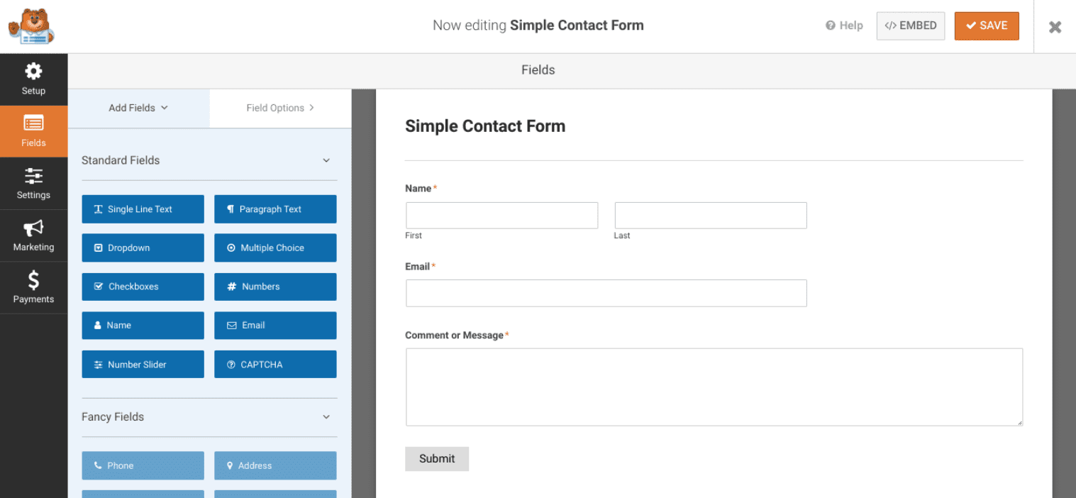 The WPForms plugin interface.