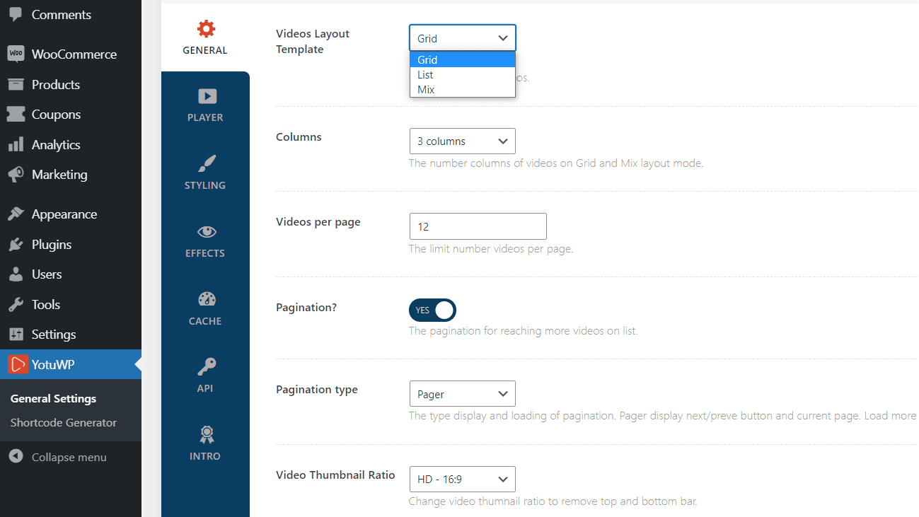 Configuring the YotuWP plugin