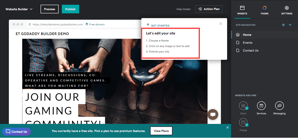 wordpress vs godaddy website builder first login