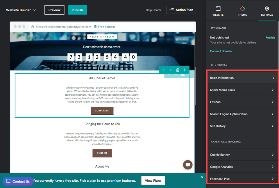 wordpress vs godaddy website builder basic options