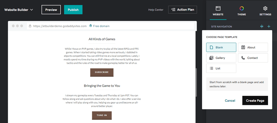 godaddy site builder