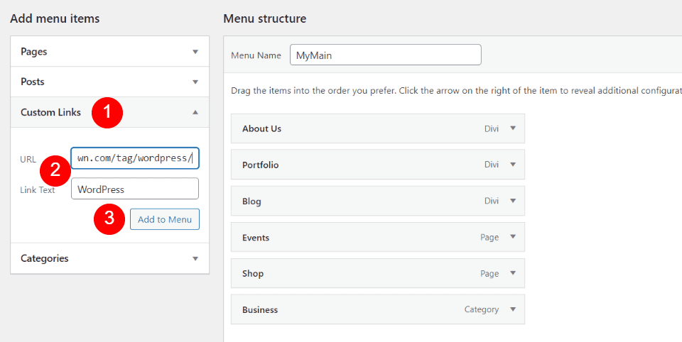 Adding Tags to Menus