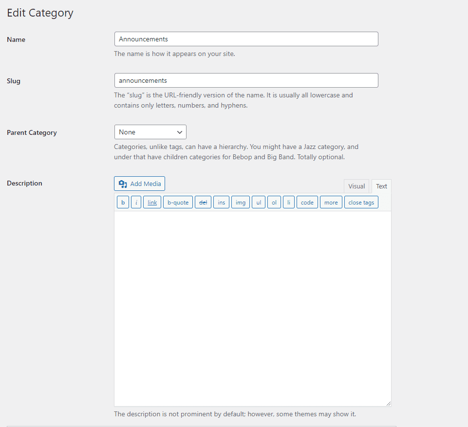 Editing Categories