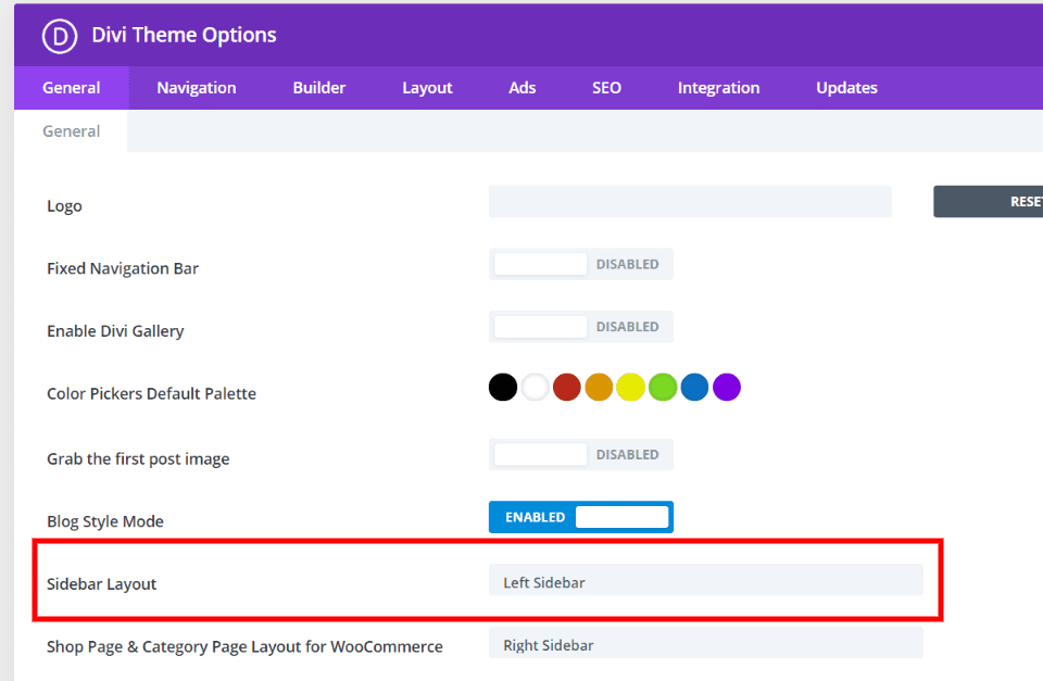 The Default Divi Sidebar