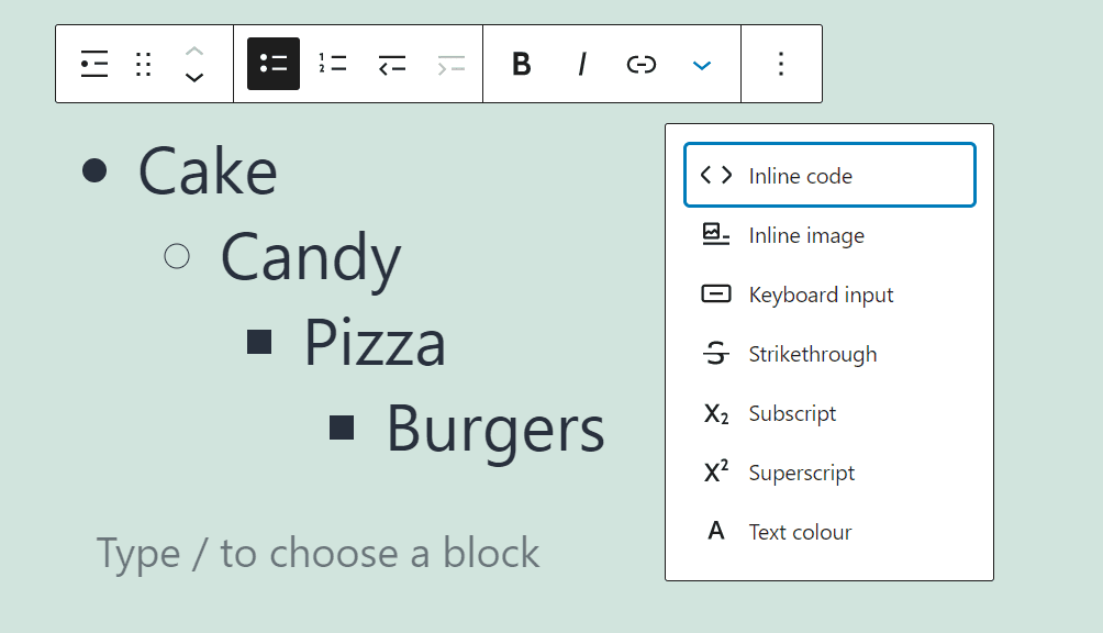 Advanced formatting options for a block