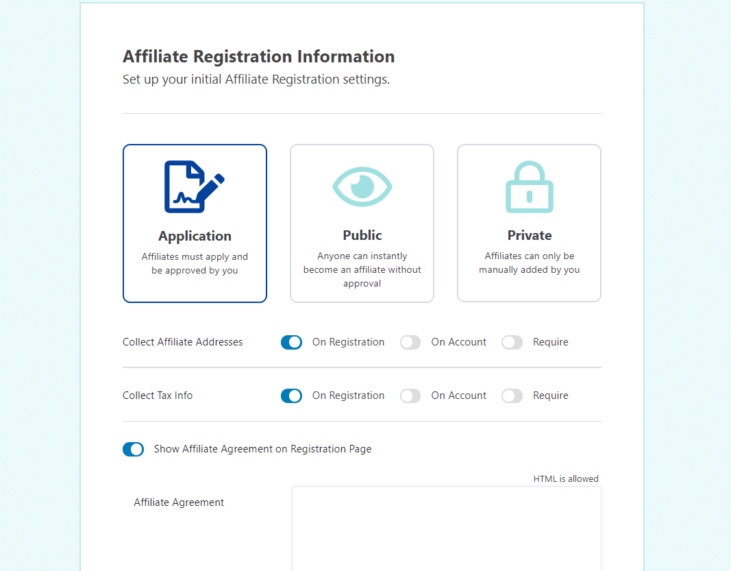 Configuring your affiliate application system