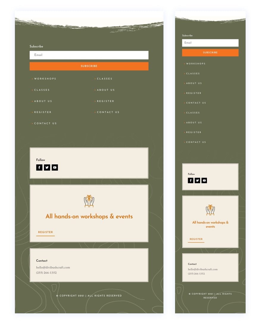 header footer template for Divi's Bushcraft Layout Pack