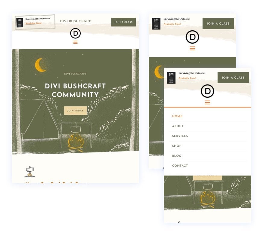 header footer template for Divi's Bushcraft Layout Pack