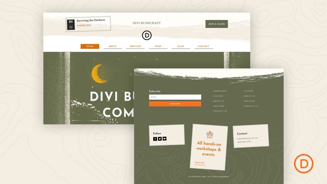 Download a FREE Header and Footer Template for Divi’s Bushcraft Layout Pack