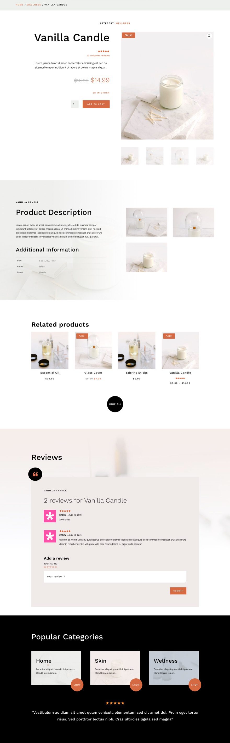 divi candle making product page template