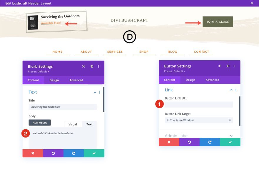 header footer template for Divi's Bushcraft Layout Pack