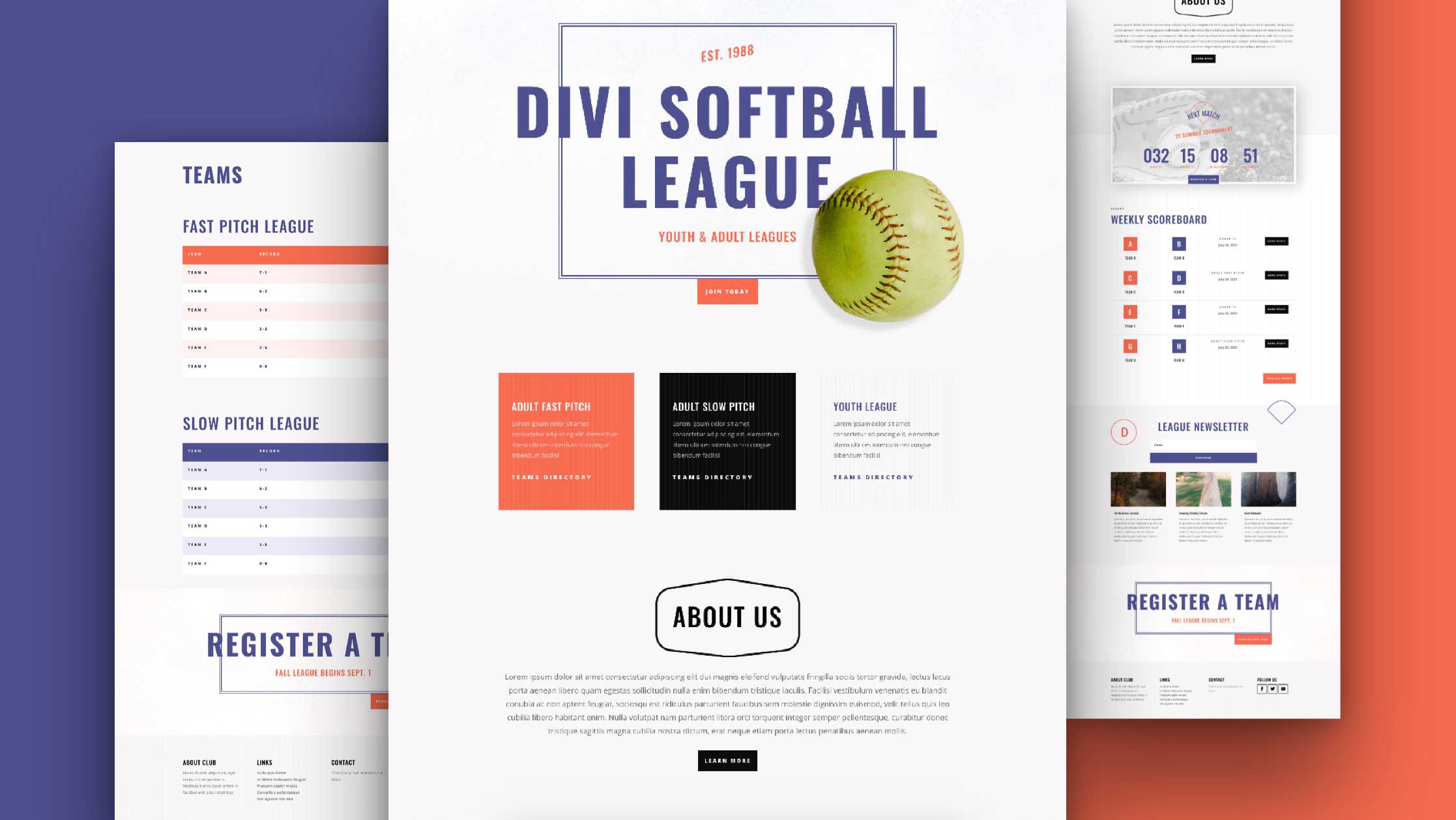 Get a FREE Softball League Layout Pack for Divi