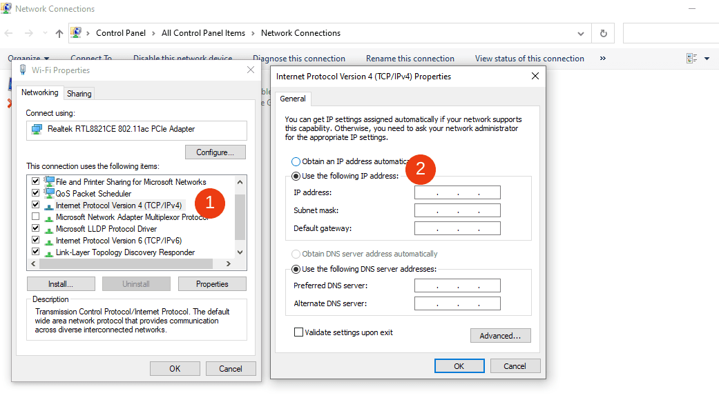 The screen to add new DNS addresses in Windows.