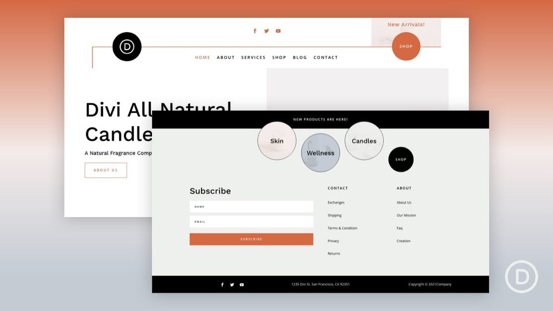 Download a FREE Header and Footer Template for Divi’s Candle Making Layout Pack