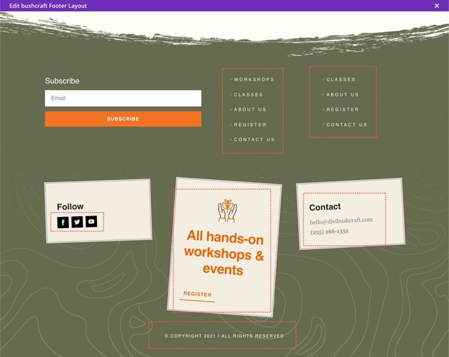 header footer template for Divi's Bushcraft Layout Pack