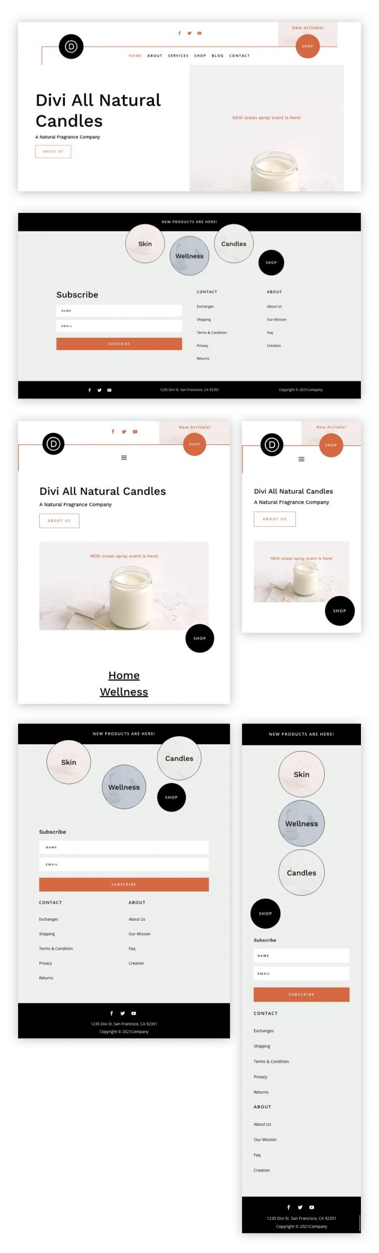 divi candle making header footer template