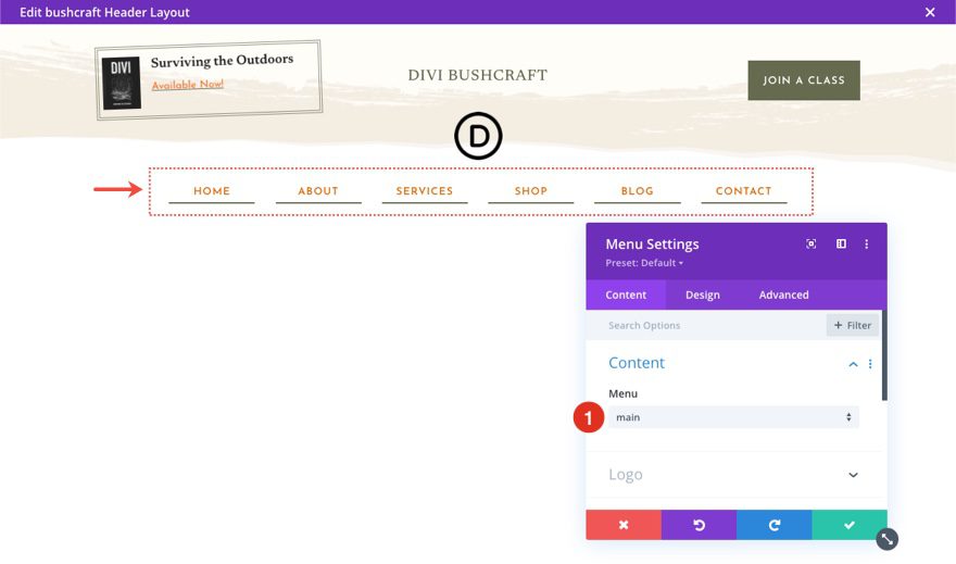 header footer template for Divi's Bushcraft Layout Pack