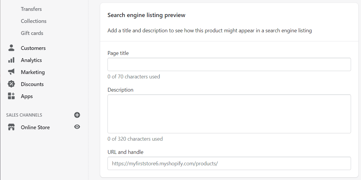 Working on a product's SEO in Shopify