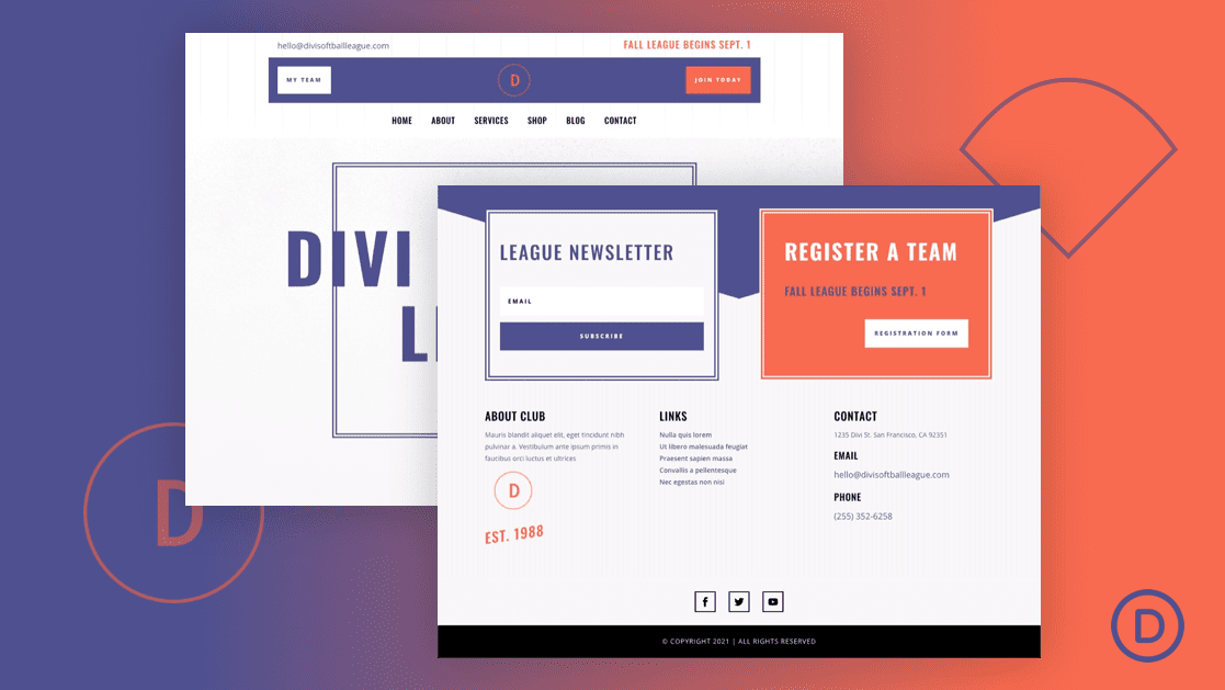 Download a FREE Header and Footer Template for Divi’s Softball League Layout Pack