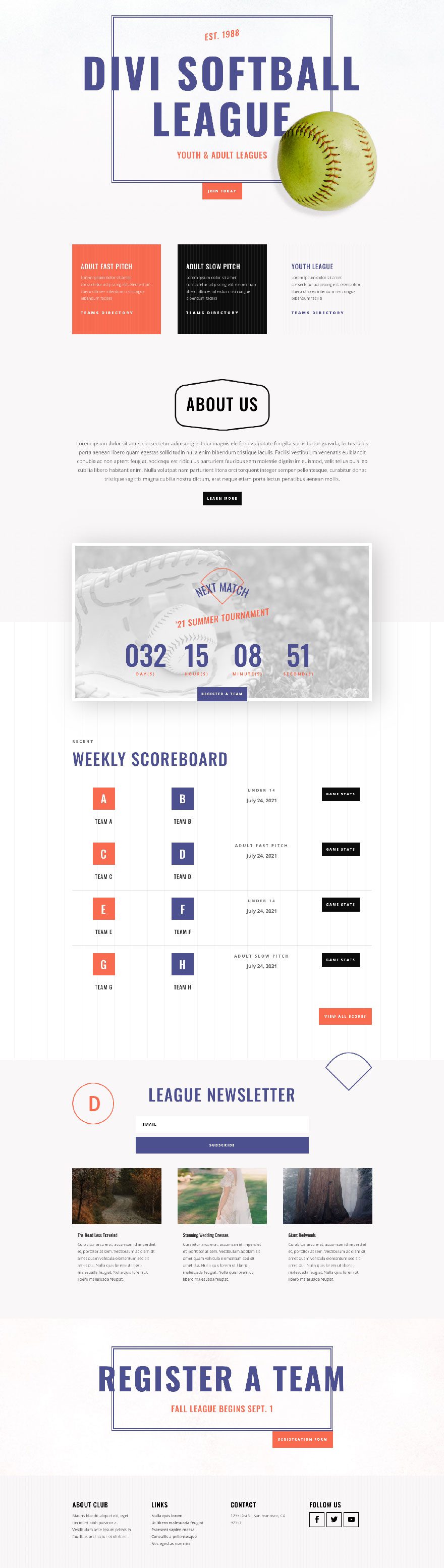 divi softball league layout pack