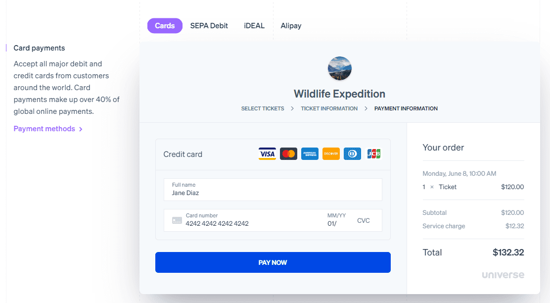 Using Stripe to pay with a credit card
