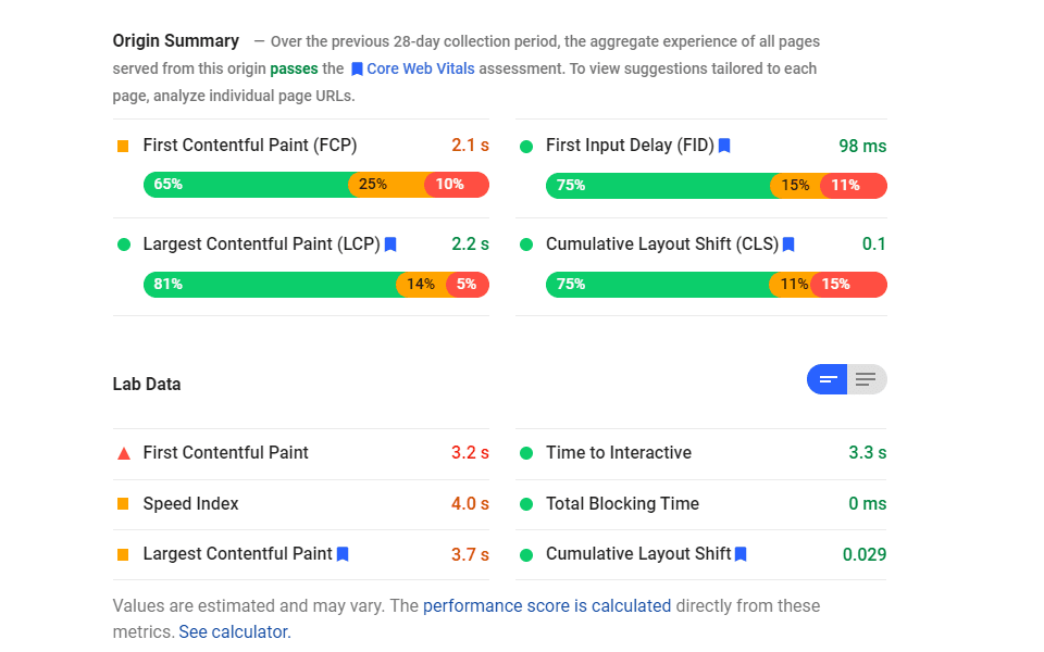 speed index pagespeed insights