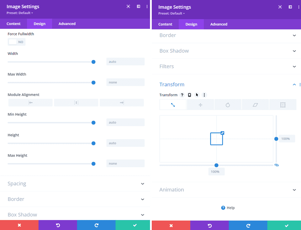 divi resize options