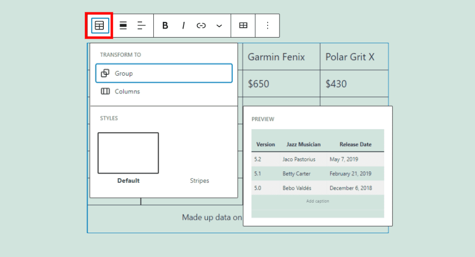 Change Block Type or Style