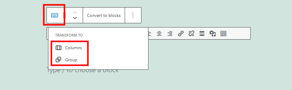 Classic Block Options