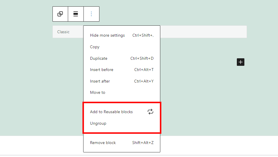 Classic Block Options