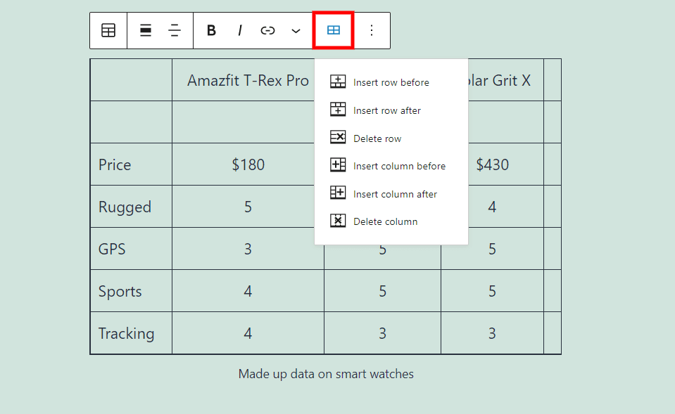 Edit Table