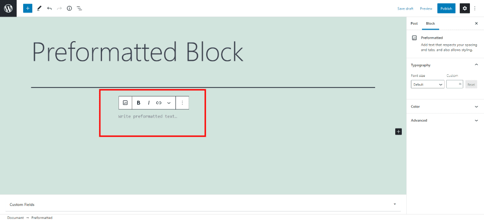 How to Add the Preformatted Block to your Post or Page