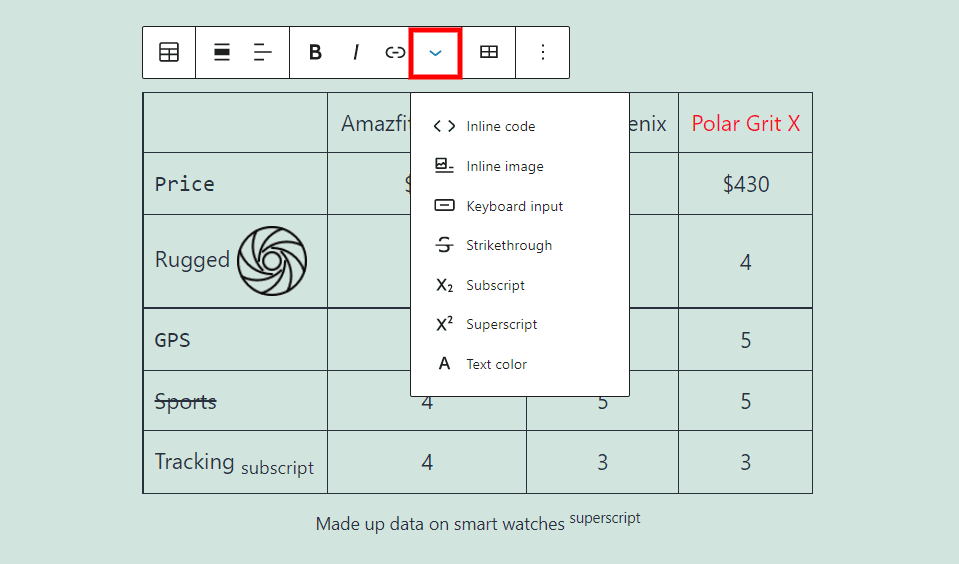 More Table Options