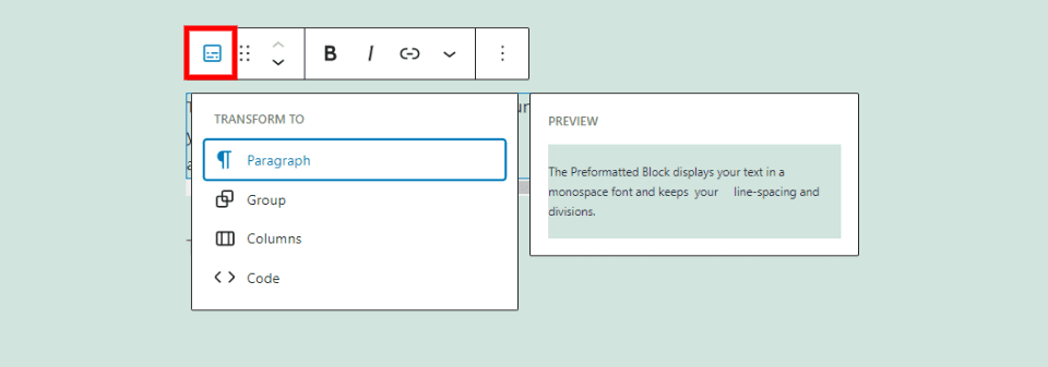 Change Block Type or Style