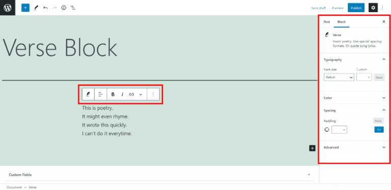 How to Use the WordPress Verse Block