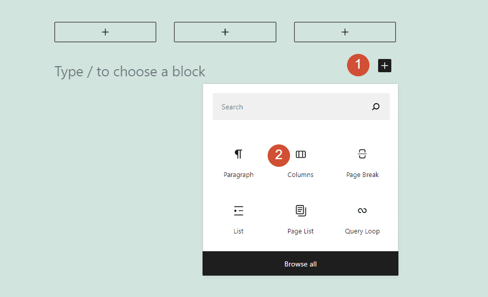 Adding the columns block in WordPress