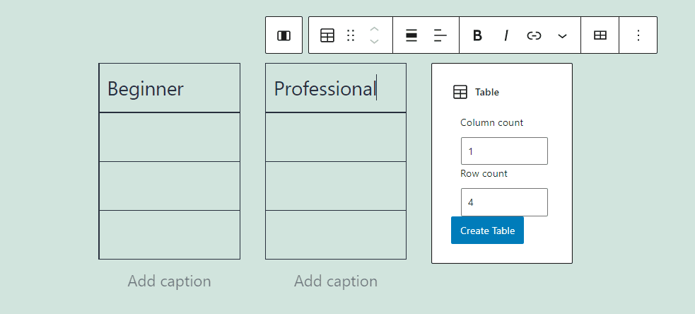 Adding tables within columns